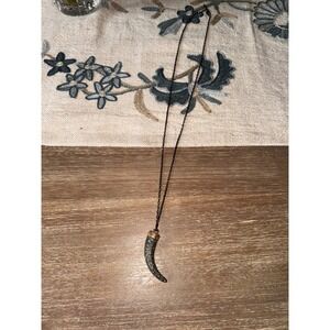 Roni Blanshay Black Crystal Pave Horn Pendant Necklace Fashion Jewelry